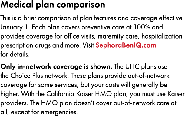 Medical plan comparison This is a brief comparison of plan features and coverage effective January 1. Each plan cover...