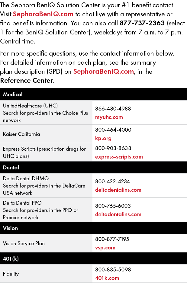 The Sephora BenIQ Solution Center is your #1 benefit contact. Visit SephoraBenIQ.com to chat live with a representati...